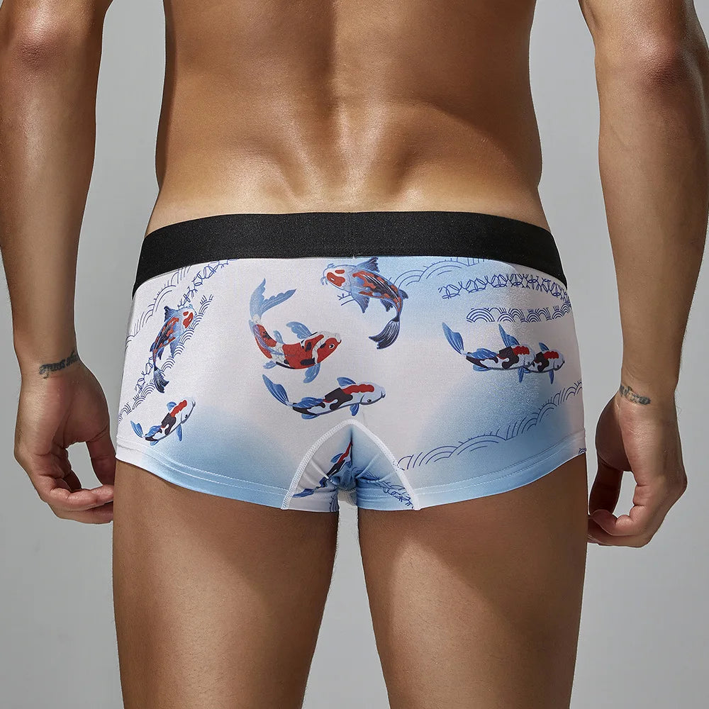 4-Pack SEONBEAN Men's Low-Waist U-Shaped Print Boxer Shorts Comfortable Cooling Fashionable Underwear Flat Angle Pants