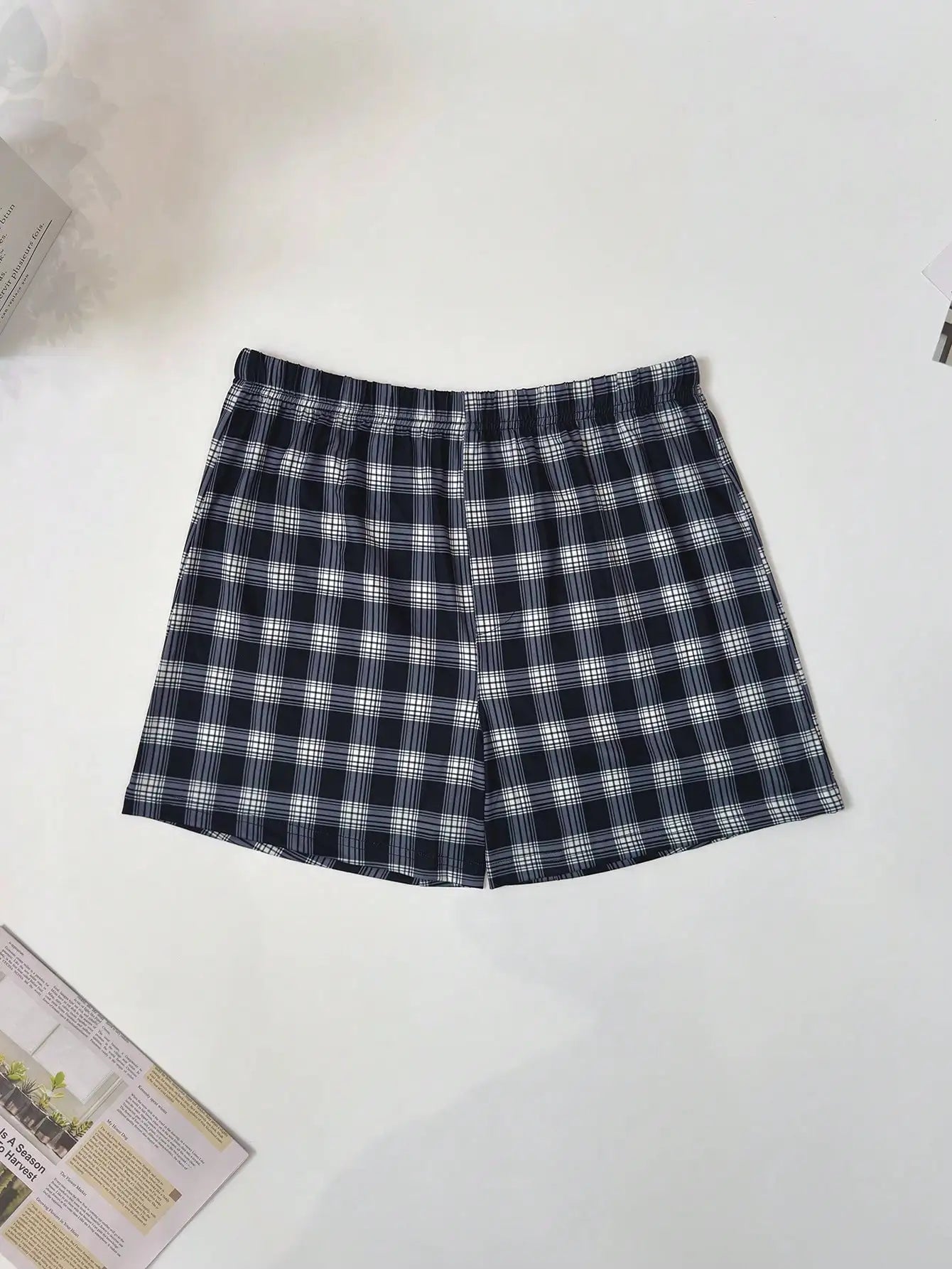 4 Pcs Men's Casual Plaid Boxer Shorts Loose Breathable Elastic Waist Summer